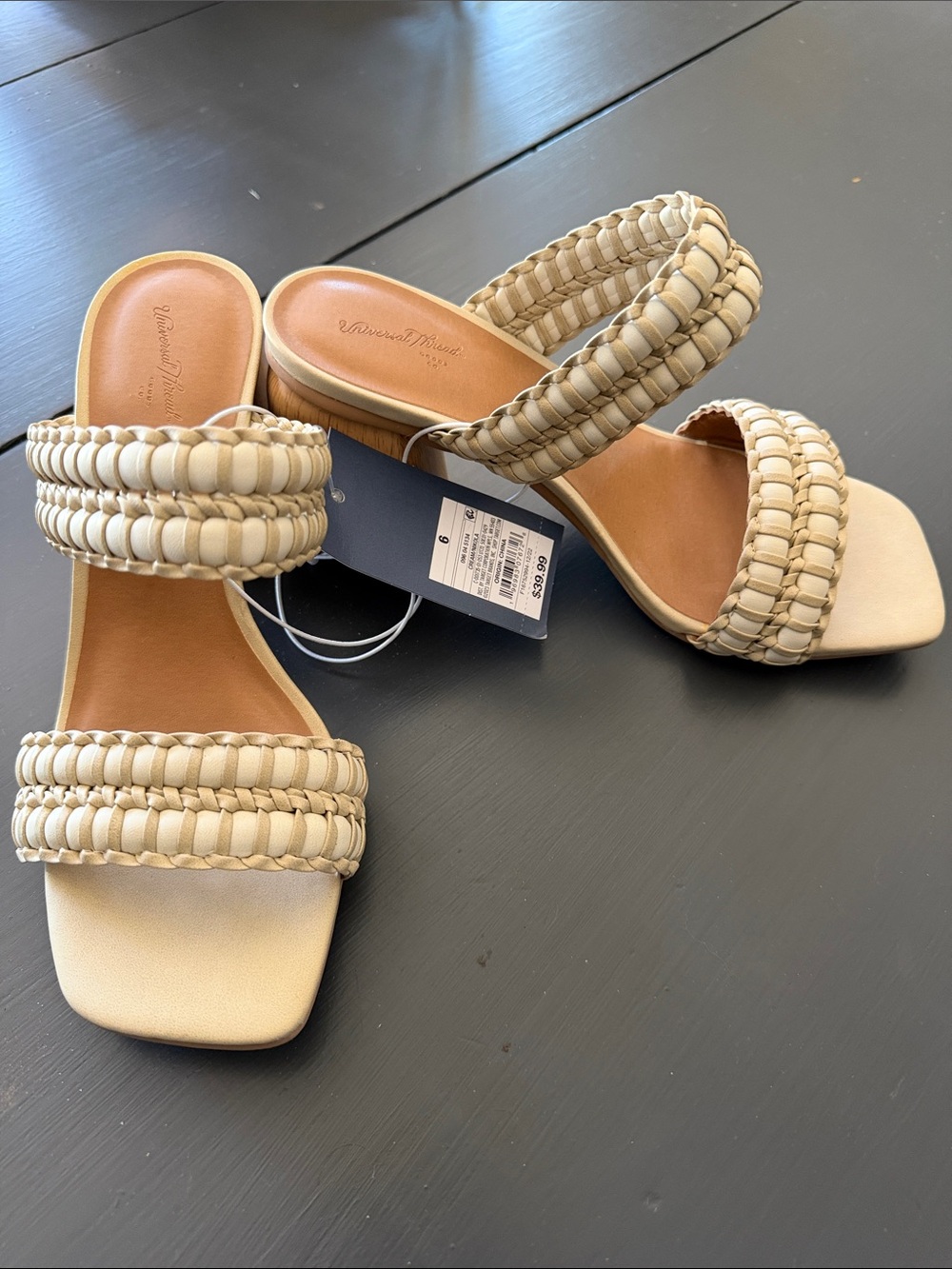 Universal Thread Nikola Braided Double-Strap Slide Sandals in Cream NWT